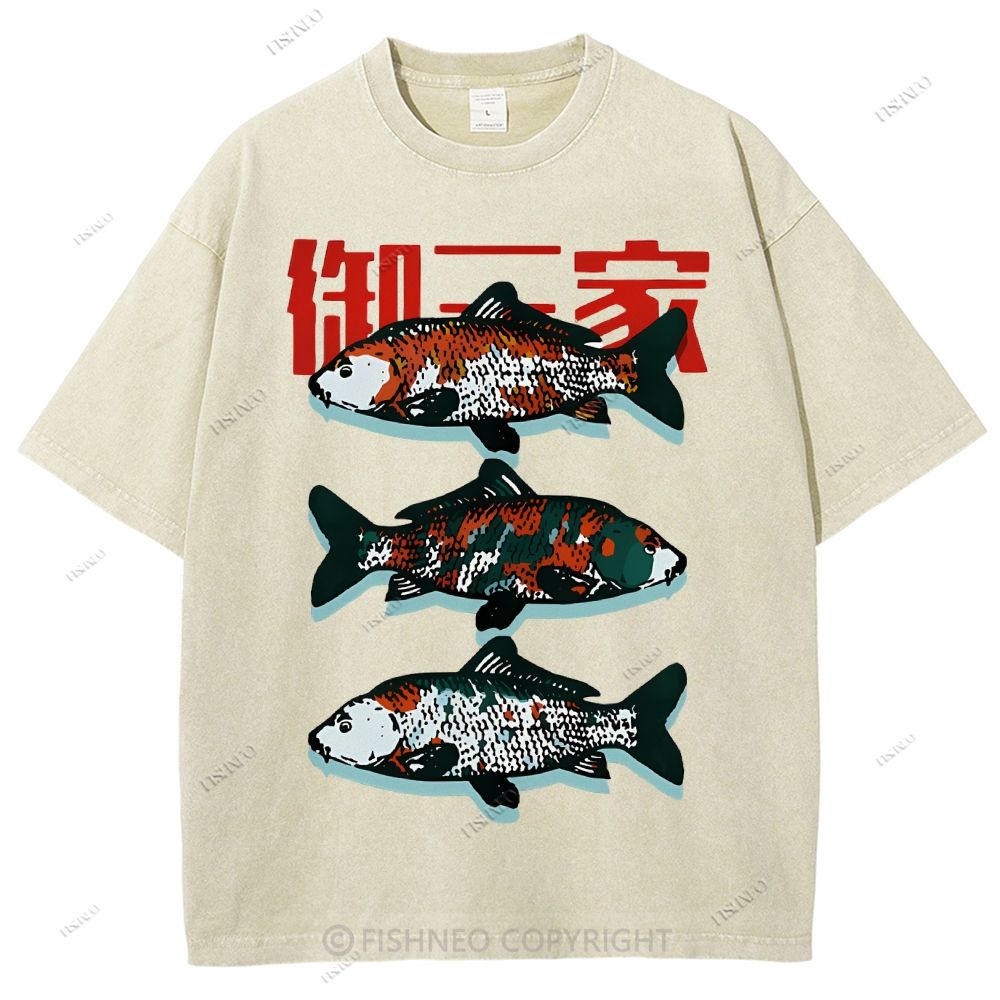 Unisex The Three Great Fishes Printed Washed Tee