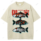 Unisex The Three Great Fishes Printed Washed Tee