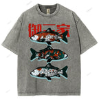 Unisex The Three Great Fishes Printed Washed Tee