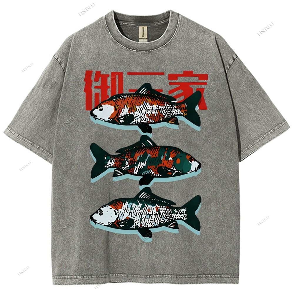 Unisex The Three Great Fishes Printed Washed Tee