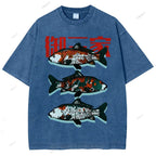 Unisex The Three Great Fishes Printed Washed Tee