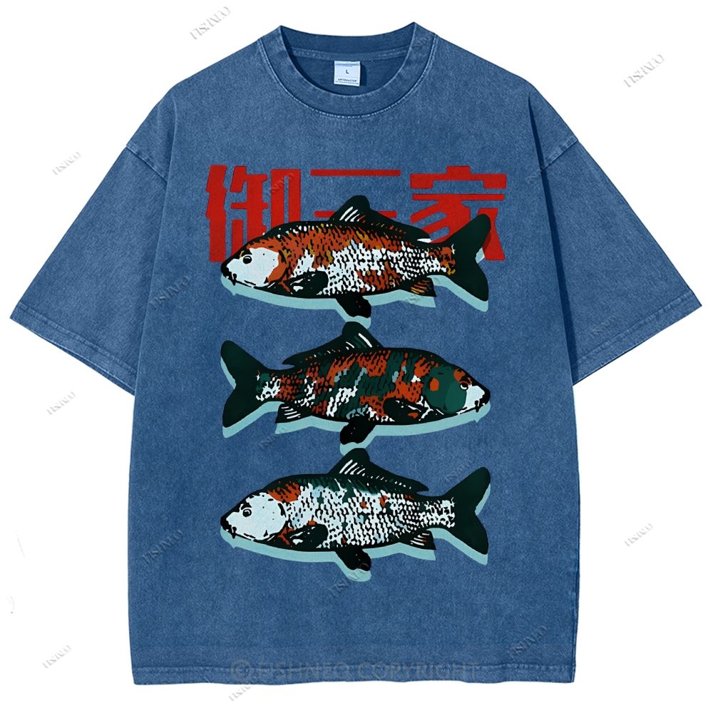Unisex The Three Great Fishes Printed Washed Tee