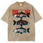 Unisex The Three Great Fishes Printed Washed Tee