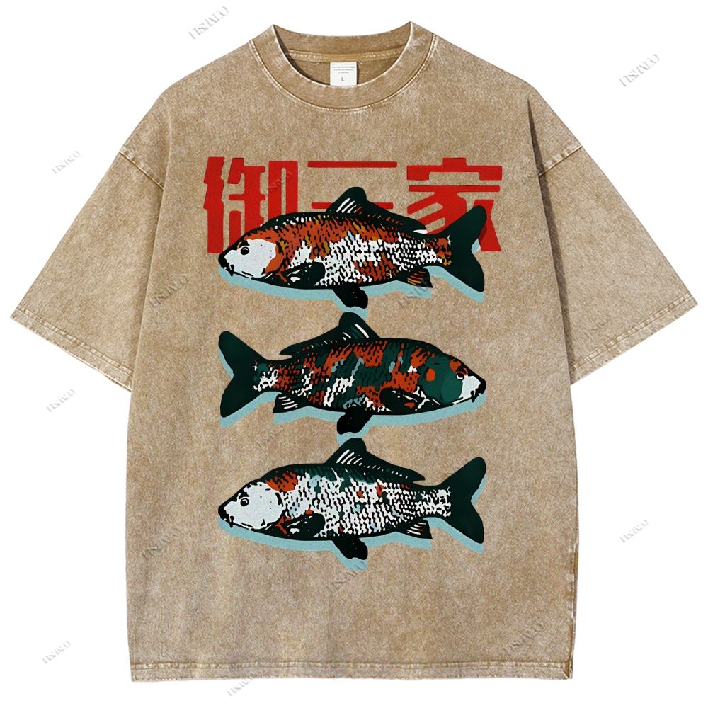 Unisex The Three Great Fishes Printed Washed Tee