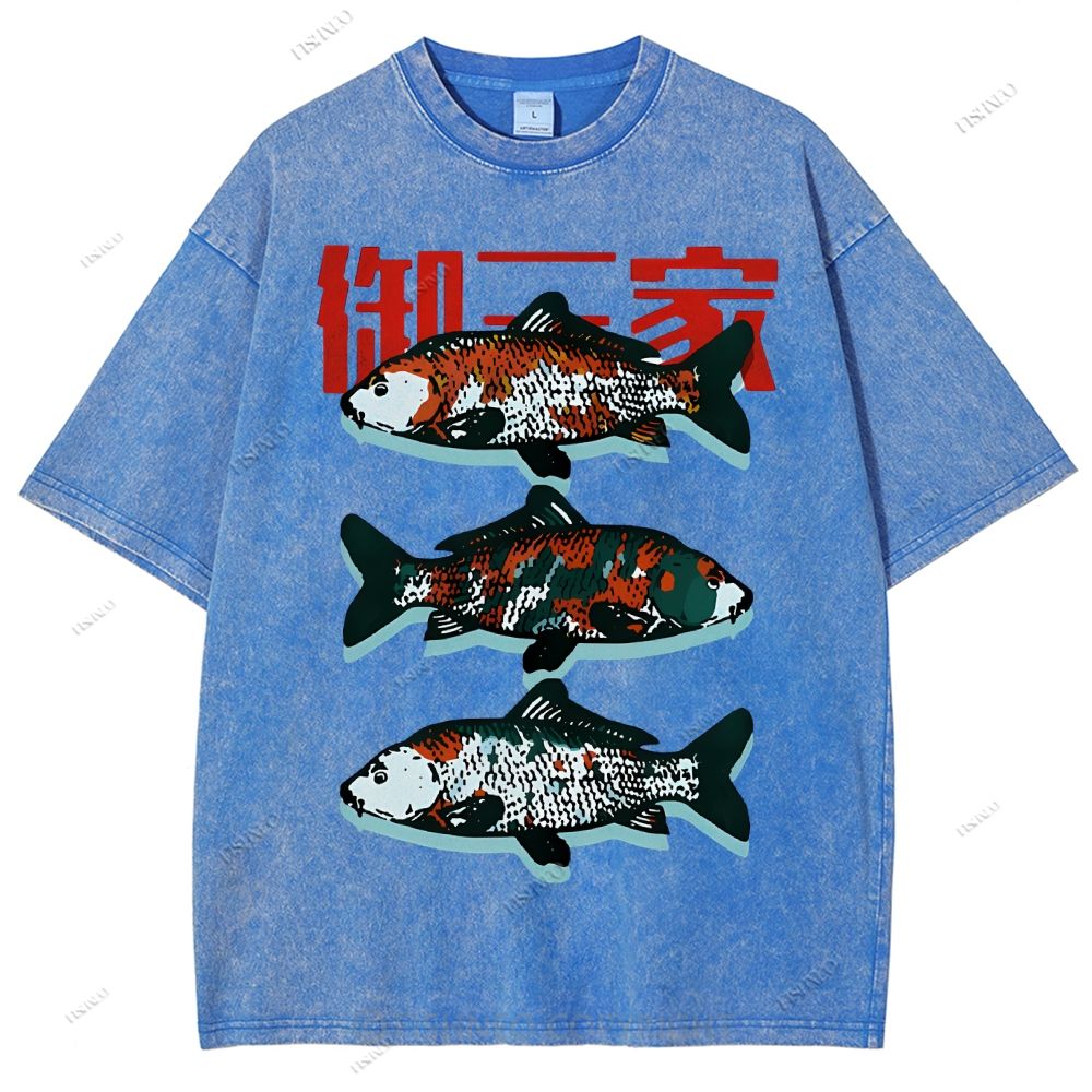 Unisex The Three Great Fishes Printed Washed Tee