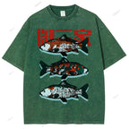 Unisex The Three Great Fishes Printed Washed Tee