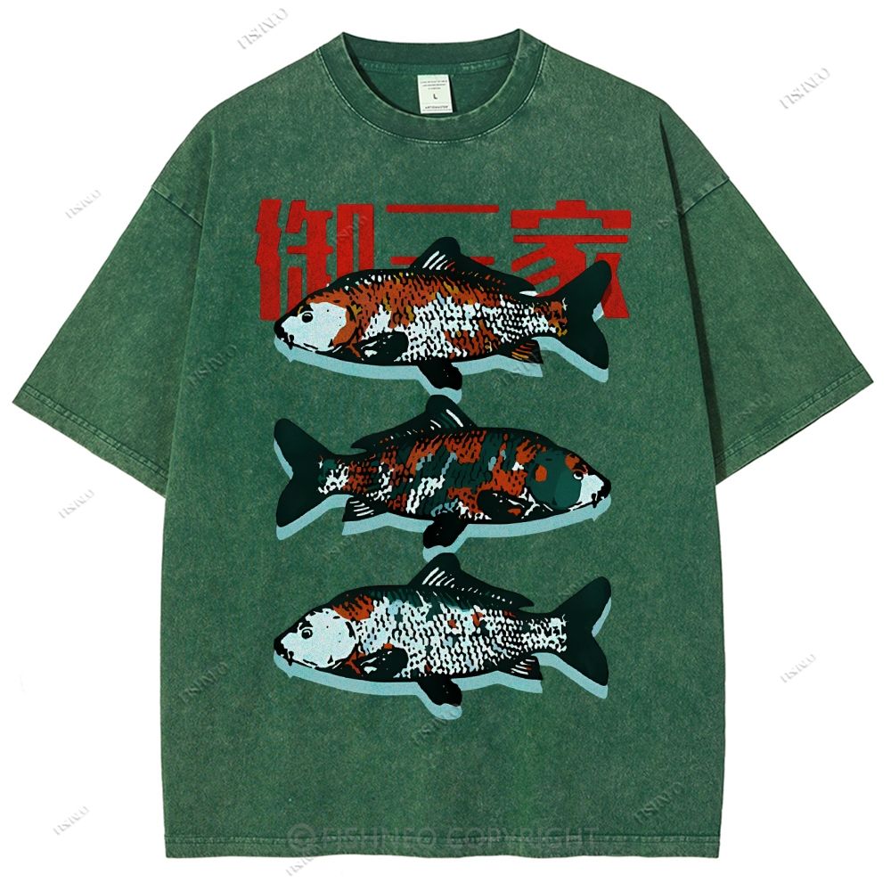 Unisex The Three Great Fishes Printed Washed Tee