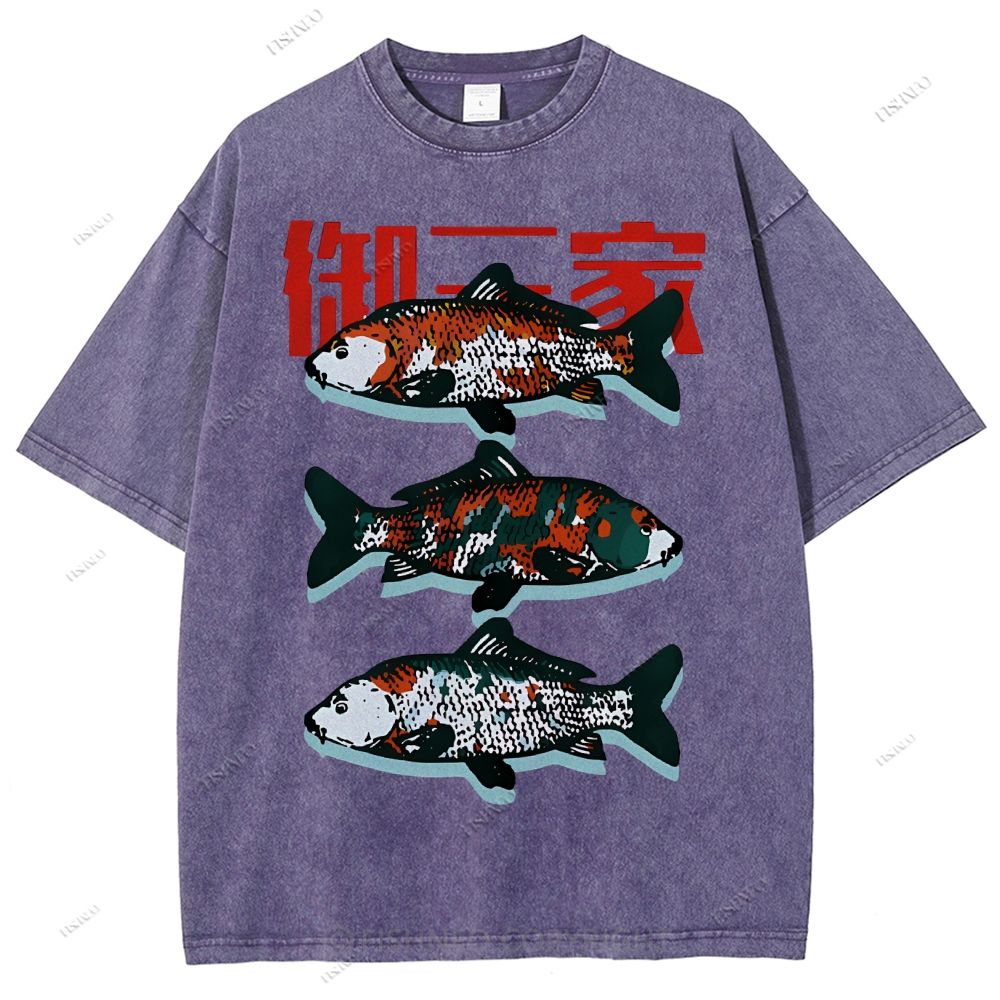 Unisex The Three Great Fishes Printed Washed Tee