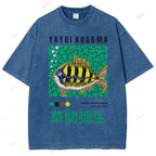 Unisex Artistic Geometric Fish Printed Washed Tee