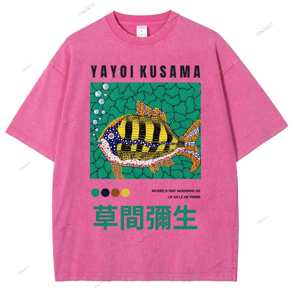 Unisex Artistic Geometric Fish Printed Washed Tee