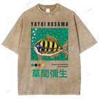 Unisex Artistic Geometric Fish Printed Washed Tee