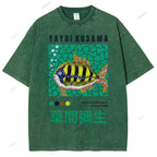 Unisex Artistic Geometric Fish Printed Washed Tee