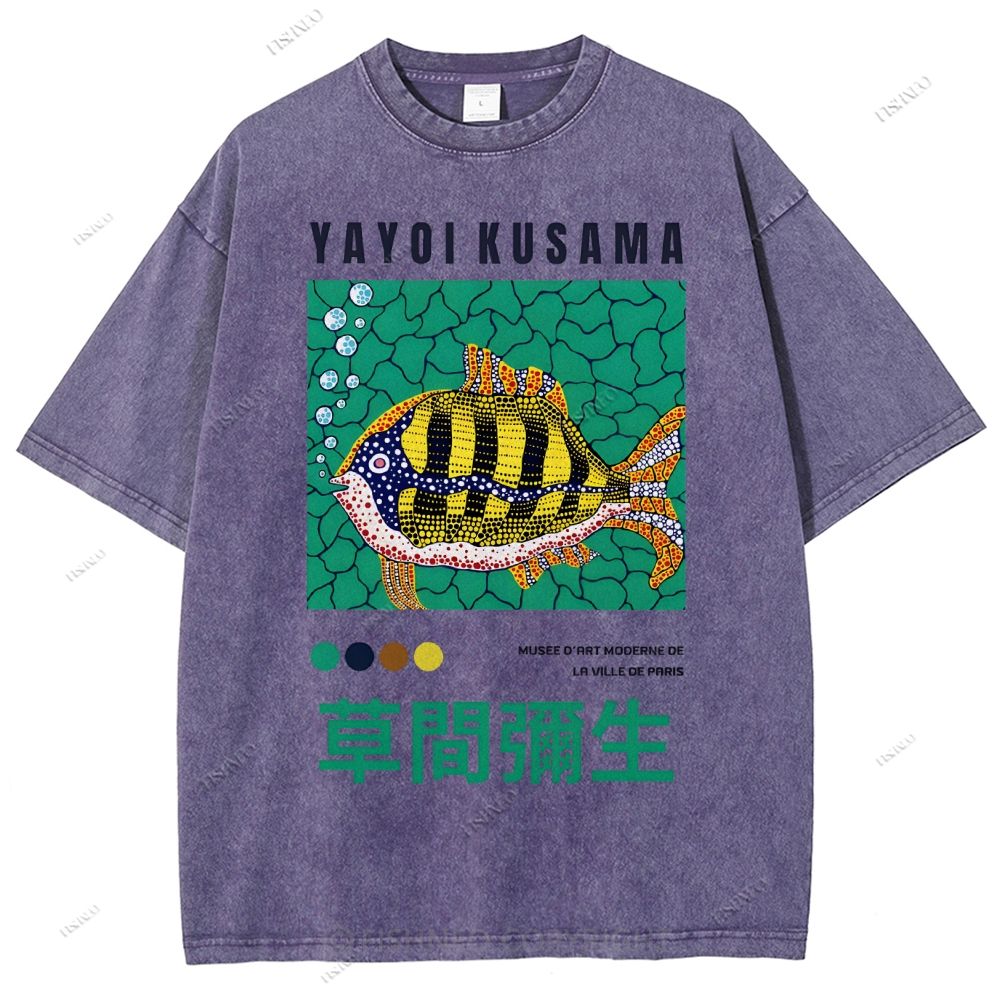 Unisex Artistic Geometric Fish Printed Washed Tee
