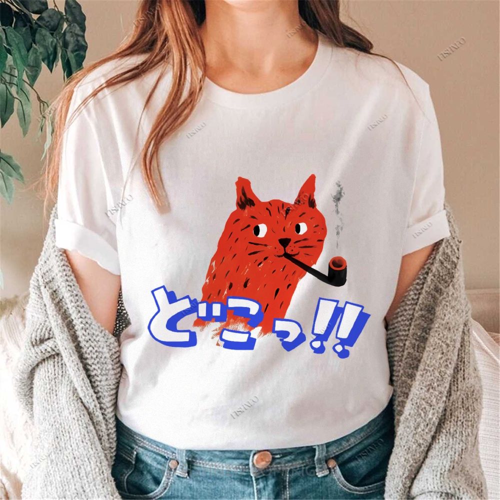 Japanese Cat Cotton Casual T-Shirt