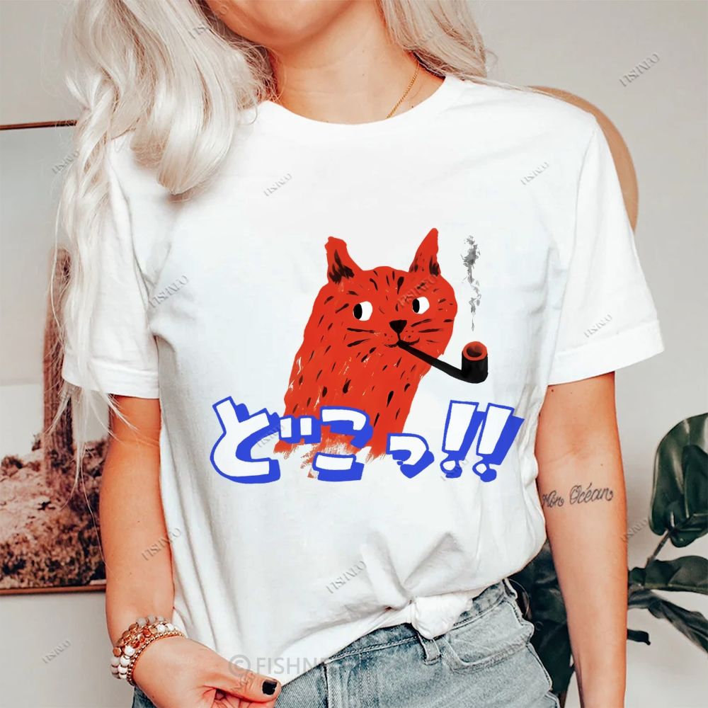 Japanese Cat Cotton Casual T-Shirt