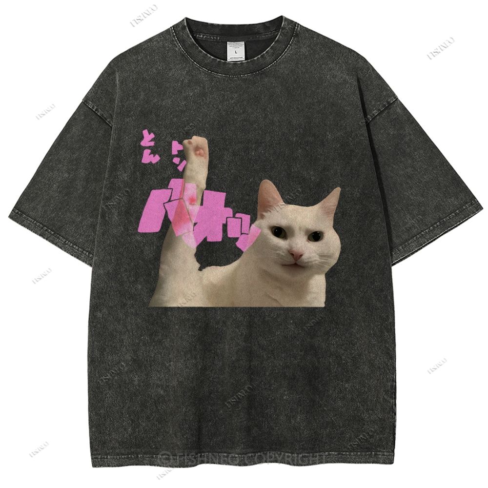 Unisex Cat Printed Washed Tee