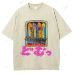 Unisex Japanese Sardine Printed Washed Tee