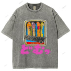 Unisex Japanese Sardine Printed Washed Tee