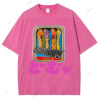 Unisex Japanese Sardine Printed Washed Tee