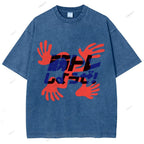Unisex Japanese Graffiti Printed Washed Tee