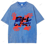 Unisex Japanese Graffiti Printed Washed Tee