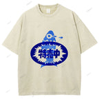 Unisex Japanese Fish Printed Washed Tee