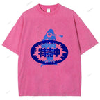 Unisex Japanese Fish Printed Washed Tee