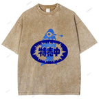 Unisex Japanese Fish Printed Washed Tee