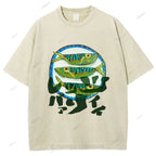 Unisex Japanese Fish Printed Washed Tee