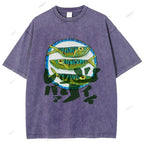 Unisex Japanese Fish Printed Washed Tee