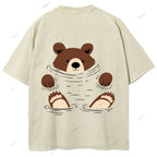 Unisex Japanese Bear Printed Design Back Washed Tee