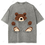 Unisex Japanese Bear Printed Design Back Washed Tee