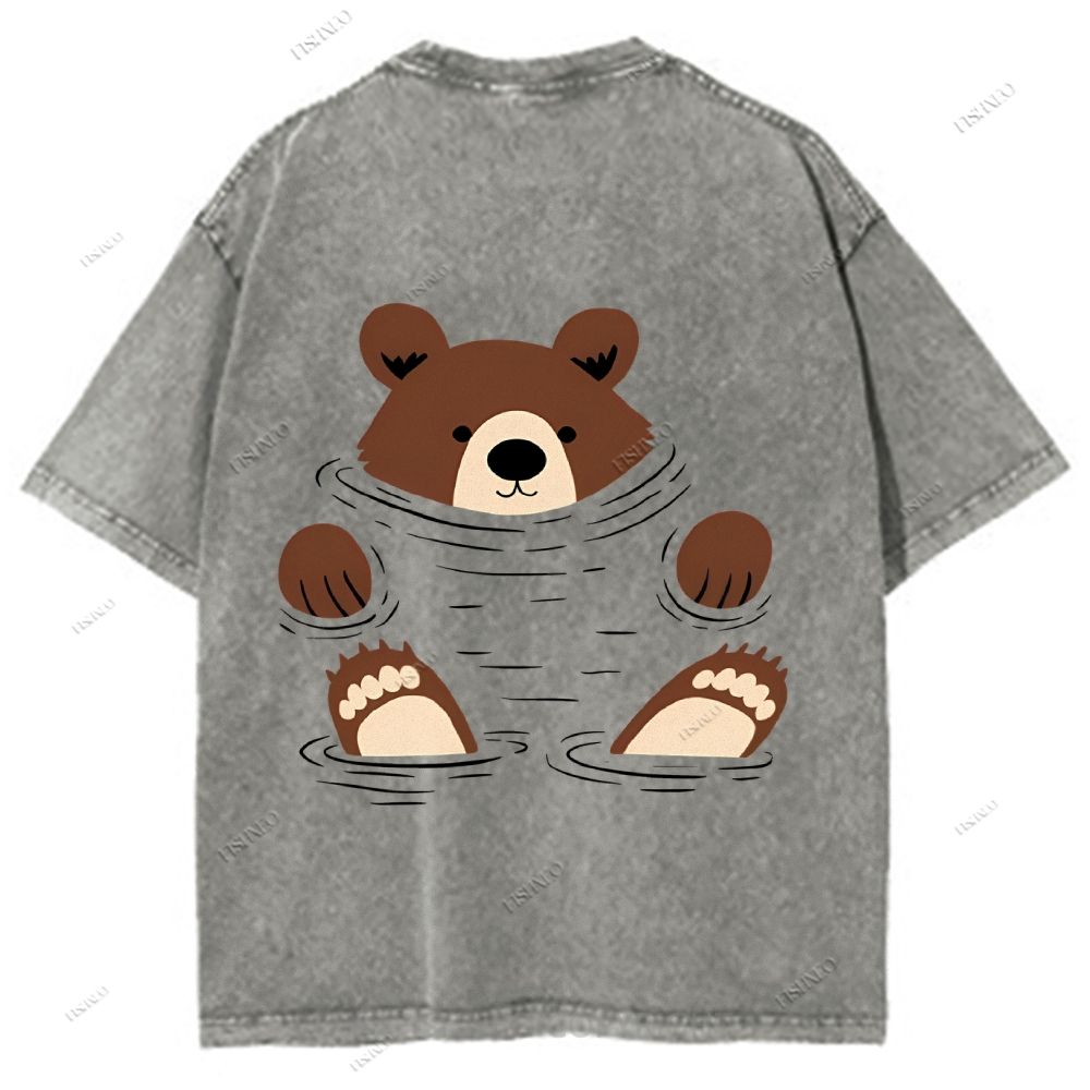 Unisex Japanese Bear Printed Design Back Washed Tee