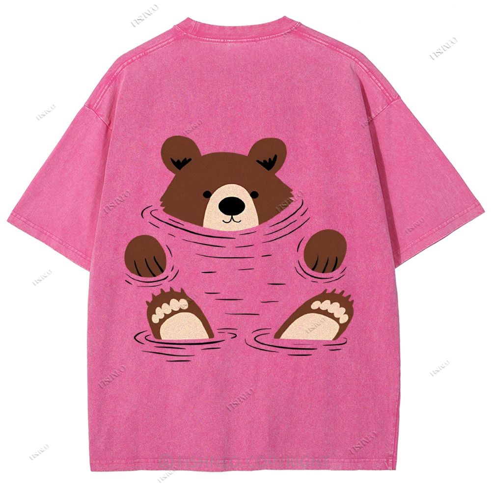 Unisex Japanese Bear Printed Design Back Washed Tee