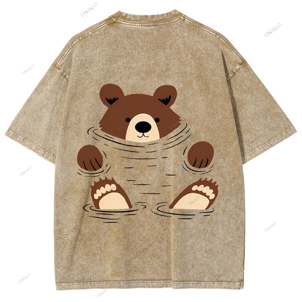 Unisex Japanese Bear Printed Design Back Washed Tee