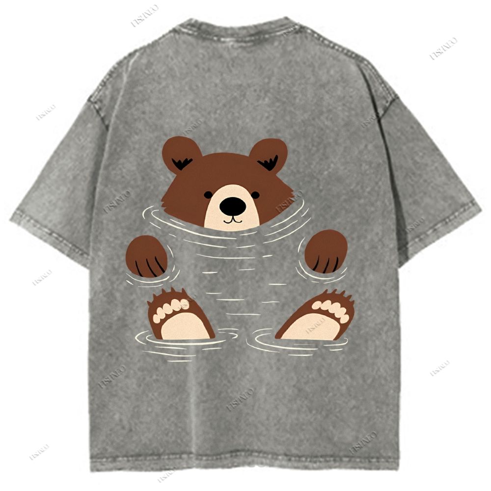 Unisex Japanese Bear Printed Design Back Washed Tee