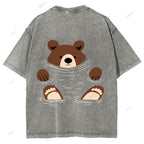 Unisex Japanese Bear Printed Design Back Washed Tee