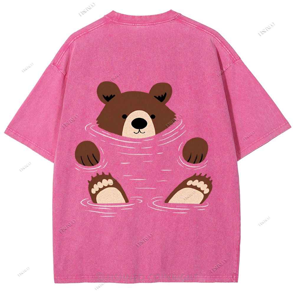 Unisex Japanese Bear Printed Design Back Washed Tee