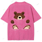 Unisex Japanese Bear Printed Design Back Washed Tee