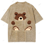 Unisex Japanese Bear Printed Design Back Washed Tee