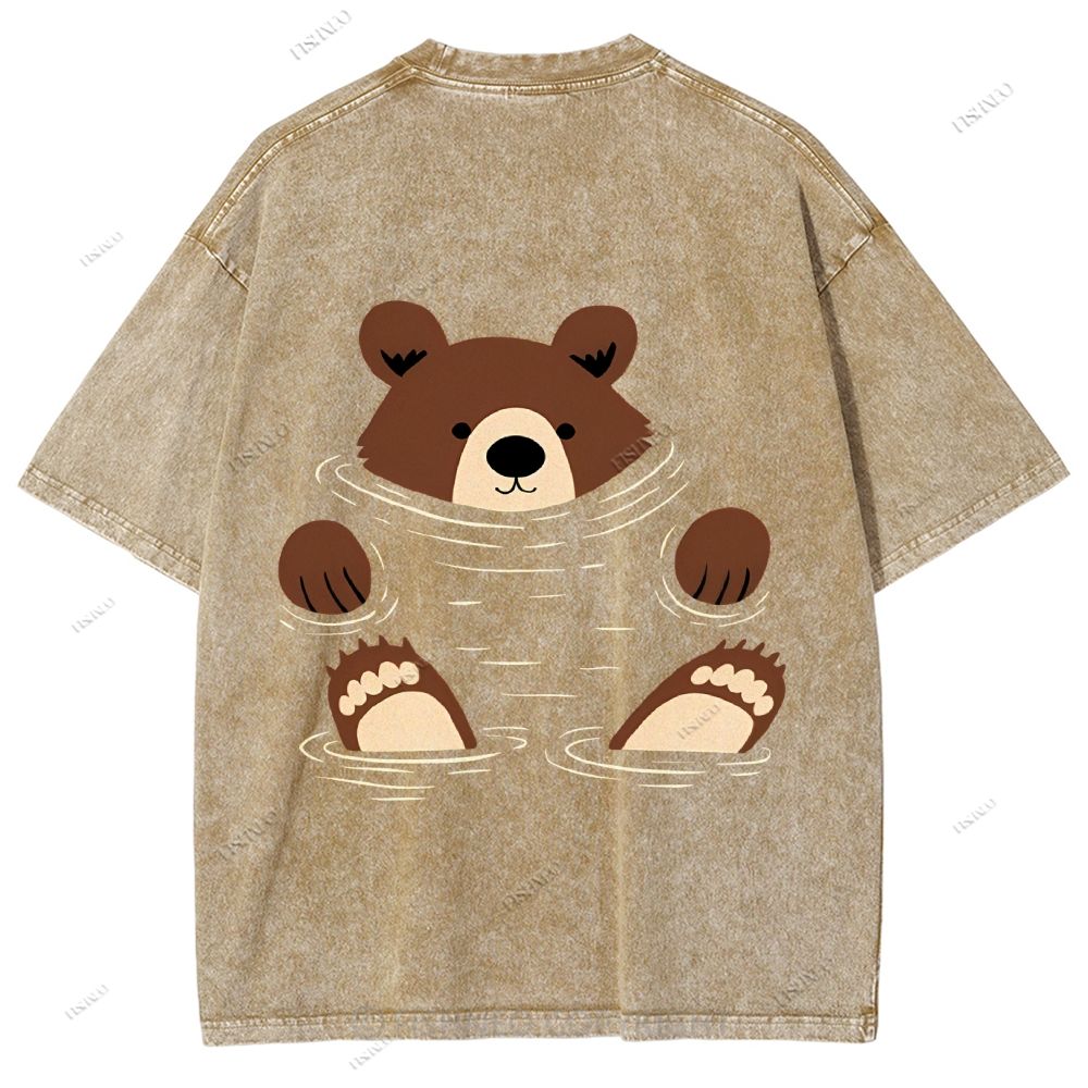 Unisex Japanese Bear Printed Design Back Washed Tee