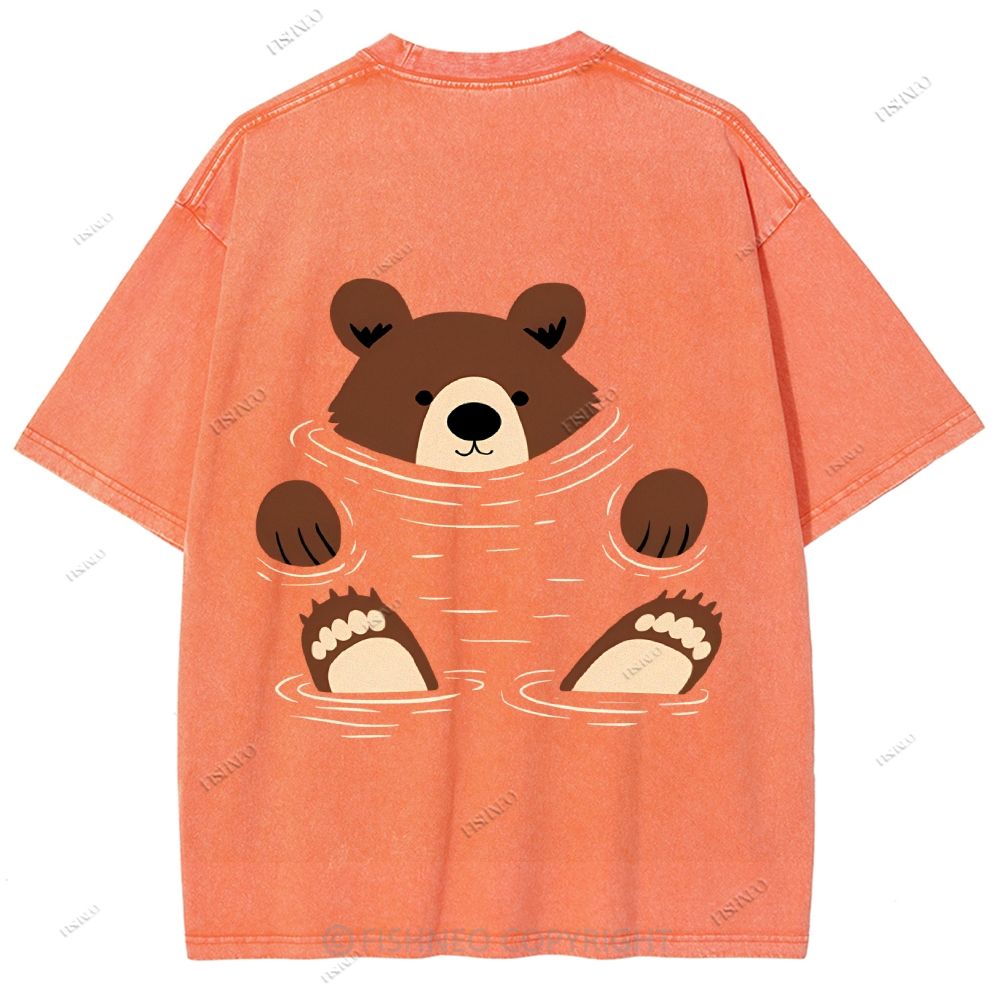 Unisex Japanese Bear Printed Design Back Washed Tee