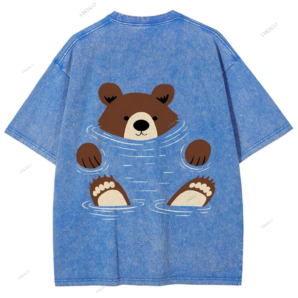 Unisex Japanese Bear Printed Design Back Washed Tee