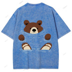 Unisex Japanese Bear Printed Design Back Washed Tee