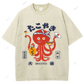 Unisex Japanese Octopus Printed Washed Tee