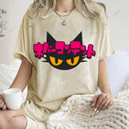 Unisex Japanese Cat Printed Washed Tee