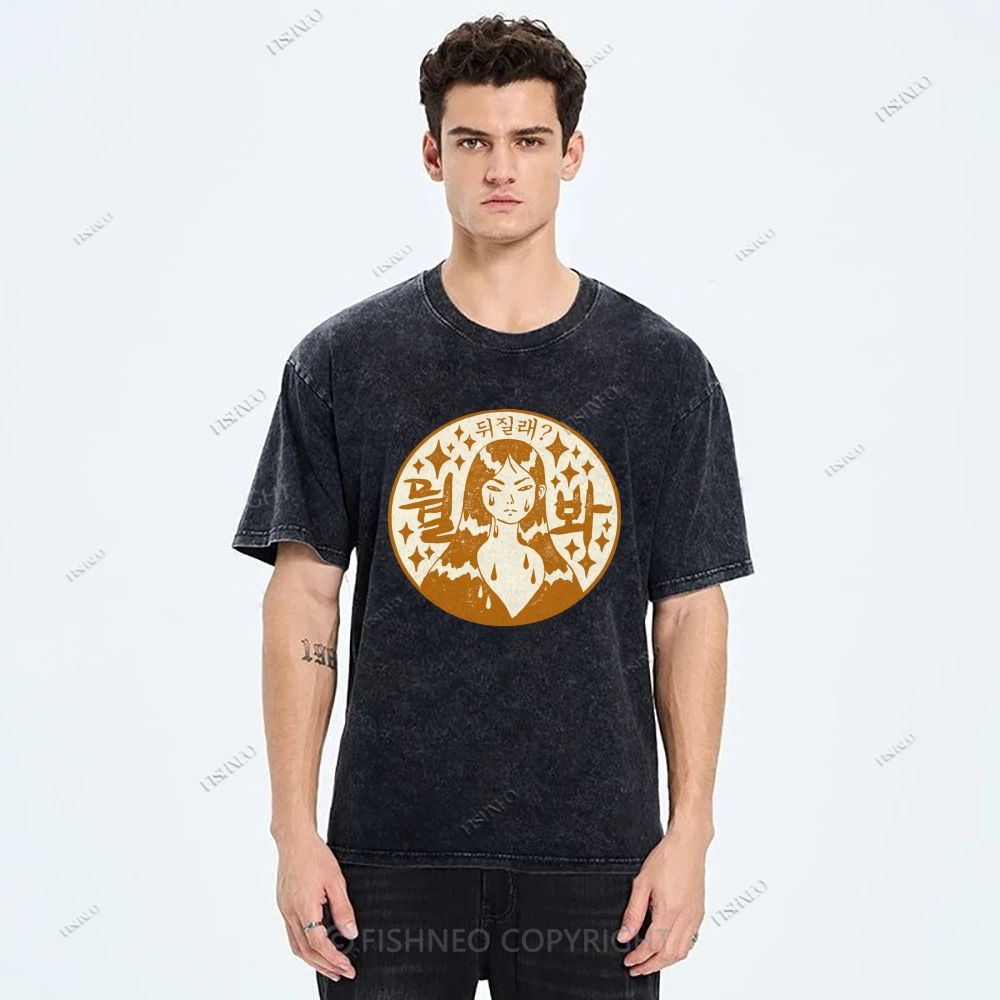 Unisex Japanese Comic Character Printed Washed Tee