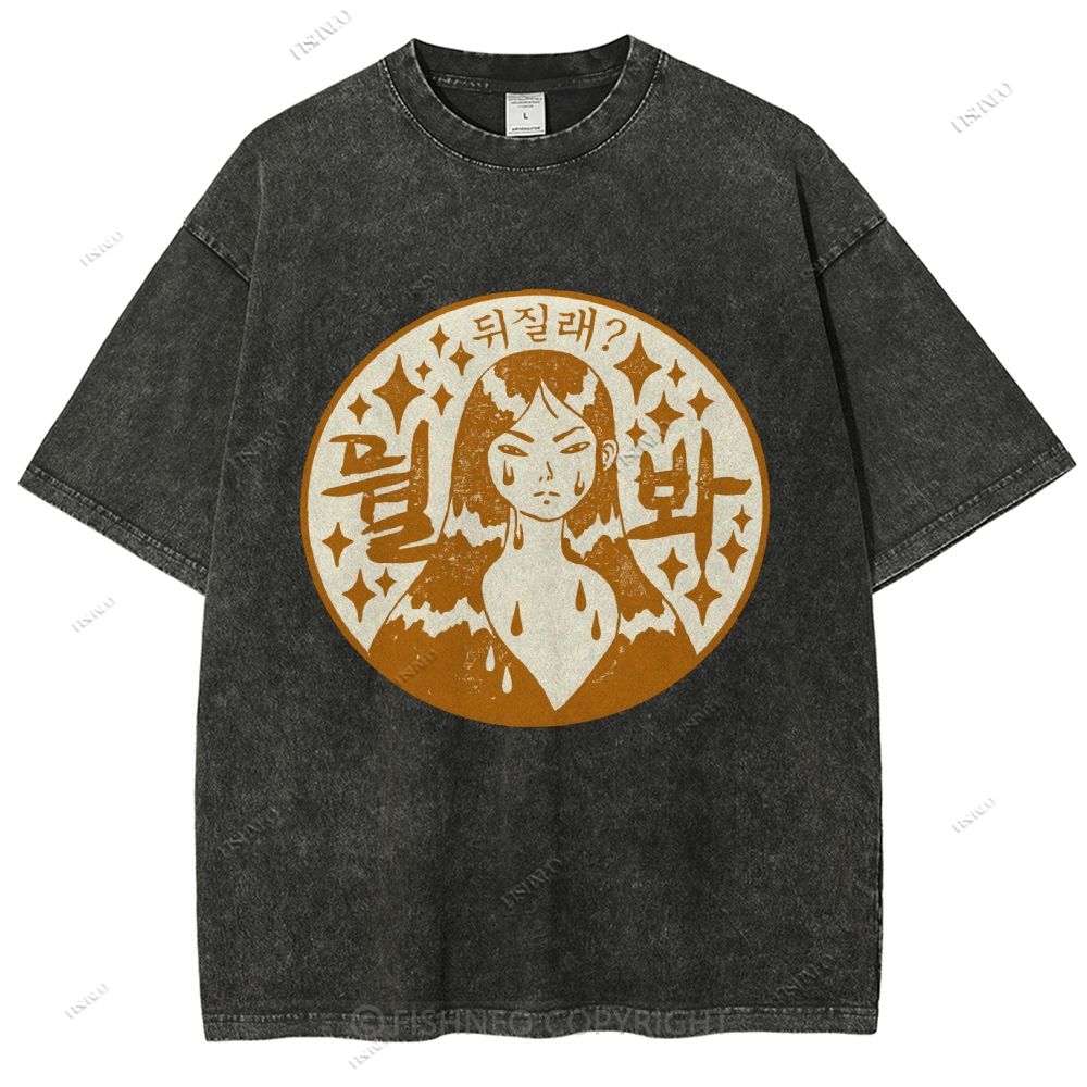 Unisex Japanese Comic Character Printed Washed Tee