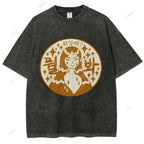 Unisex Japanese Comic Character Printed Washed Tee
