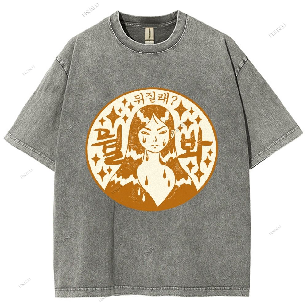 Unisex Japanese Comic Character Printed Washed Tee